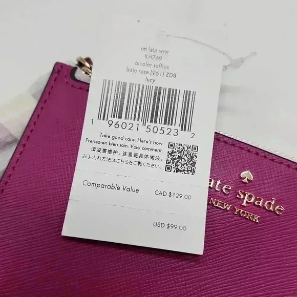 NWT Kate Spade Women's Lucy Saffiano Leather L-Zip Wristlet Pink One Size - Picture 6 of 6